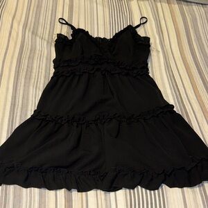 Iris Elegant Black Ruffle Mini Dress